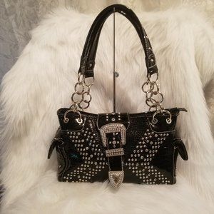 MODERN FASHION BLACK RHINESTONE SHOULDER BAG